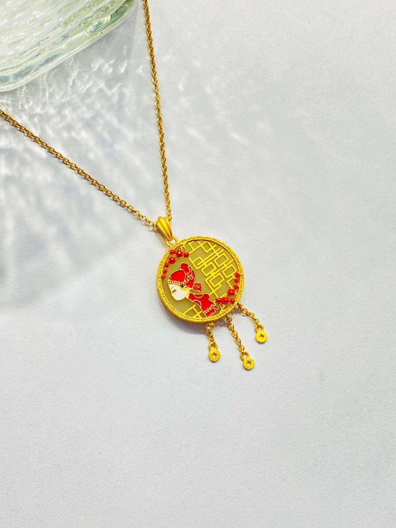 Auspicious Marriage: Pure Silver and Jade-Inlaid Groom Pendant Necklace