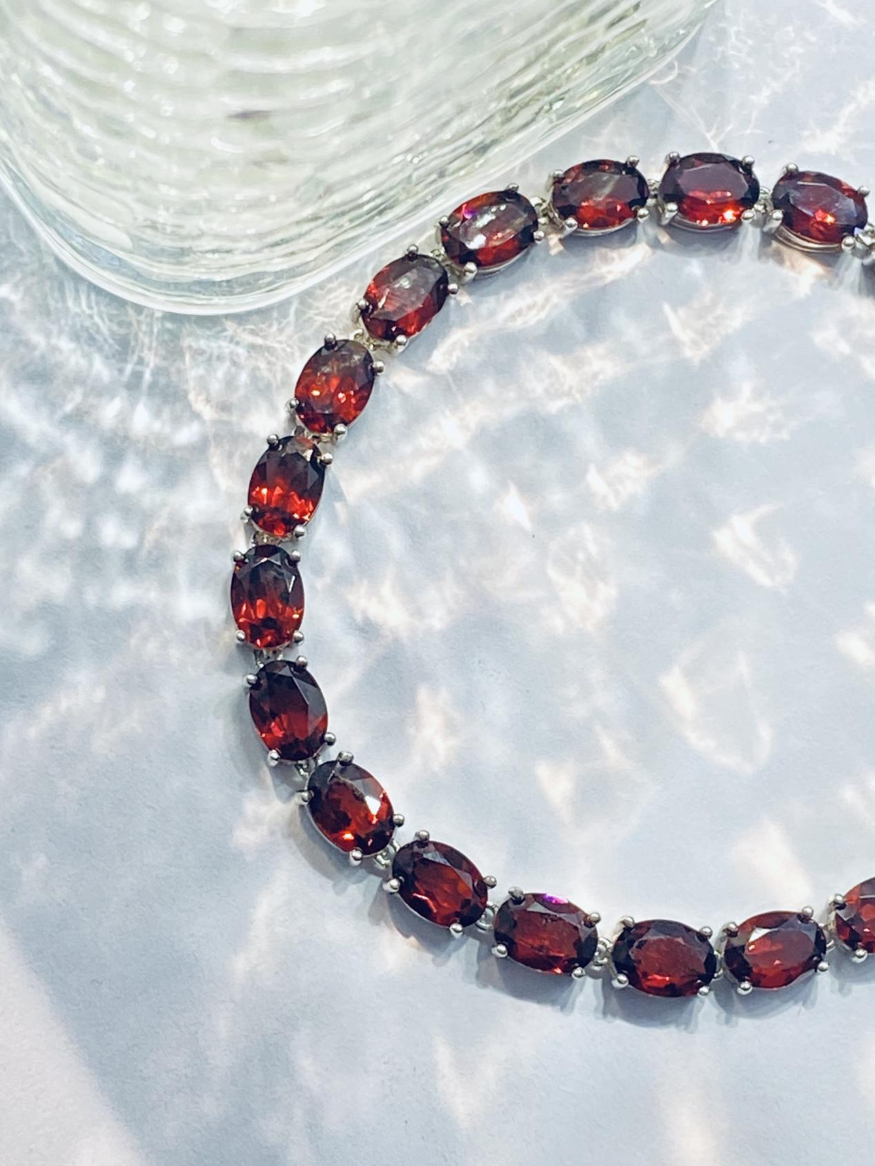 Natural garnet sterling silver bracelet