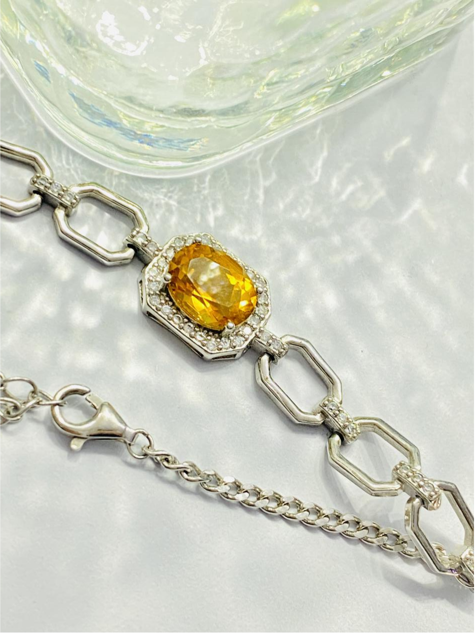 Natural citrine square sterling silver bracelet