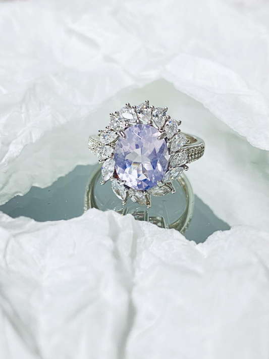 Lavender purple oval bezel ring
