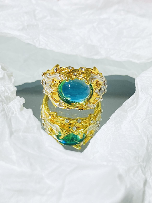 Aquamarine Topaz Gilded Irregular Ring