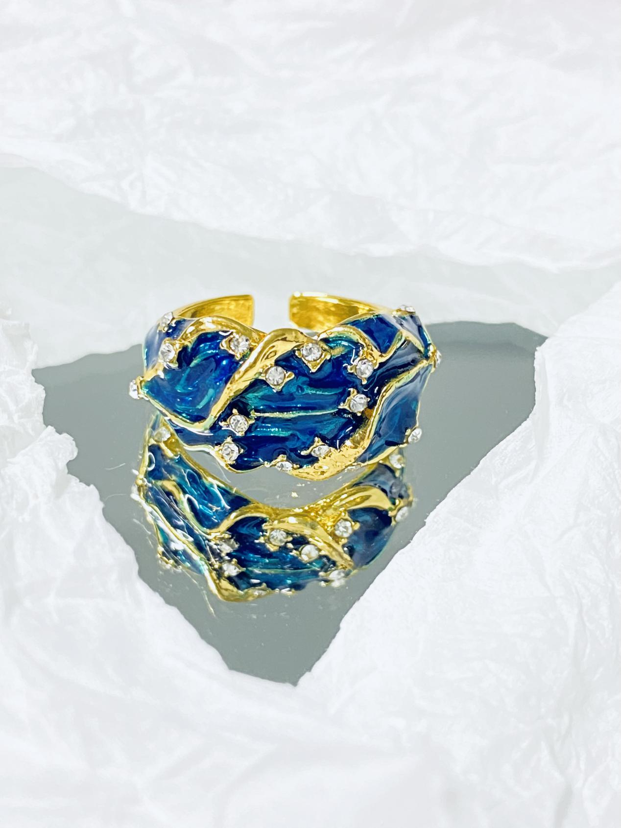 Wave-shaped enamel gold-plated open ring