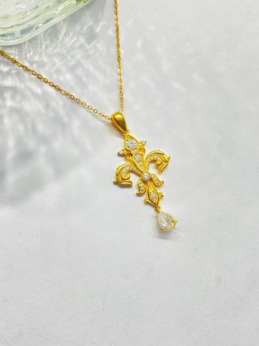 Iris Crown Sterling Silver Diamond Pendant Necklace